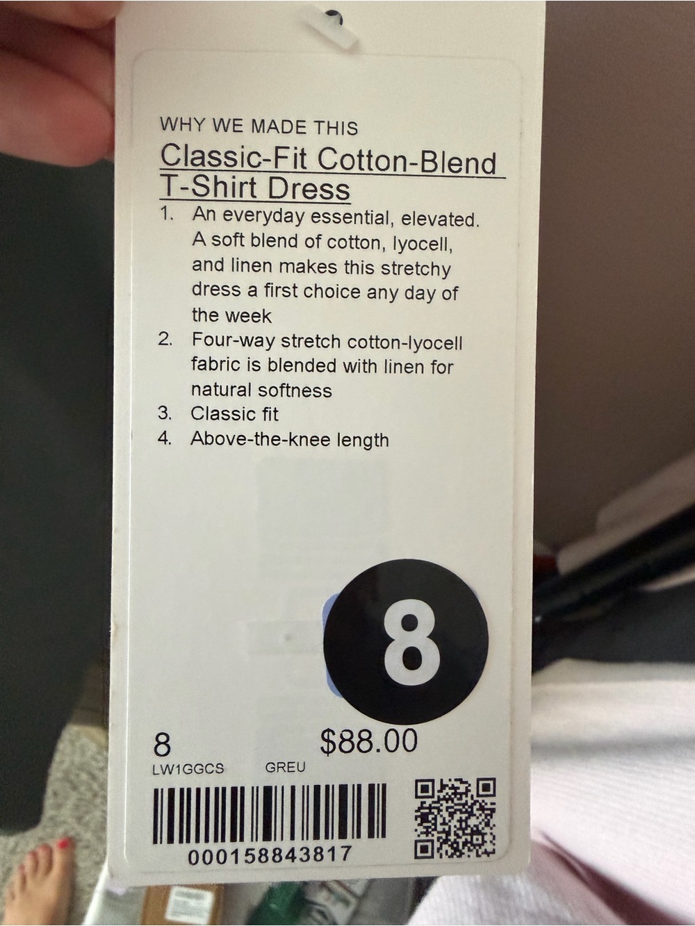 Lululemon Classic-Fit Cotton-Blend T-Shirt Dress NWT Size 8 Grey Eucalyptus - Picture 3 of 5